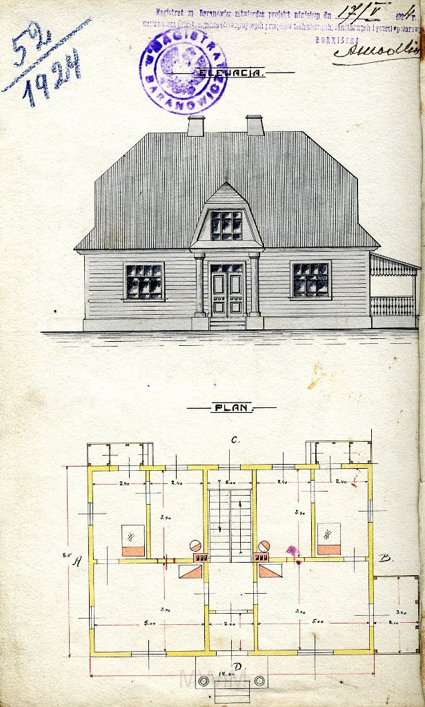 KKE 4589-2.jpg - Dok. Projekt domu ks. Witolda Jeźniowskiego w Baranowiczach (wykonany 25 IV 1924 r.), Baranowicze – ul. Howera, 17 V 1924 r.